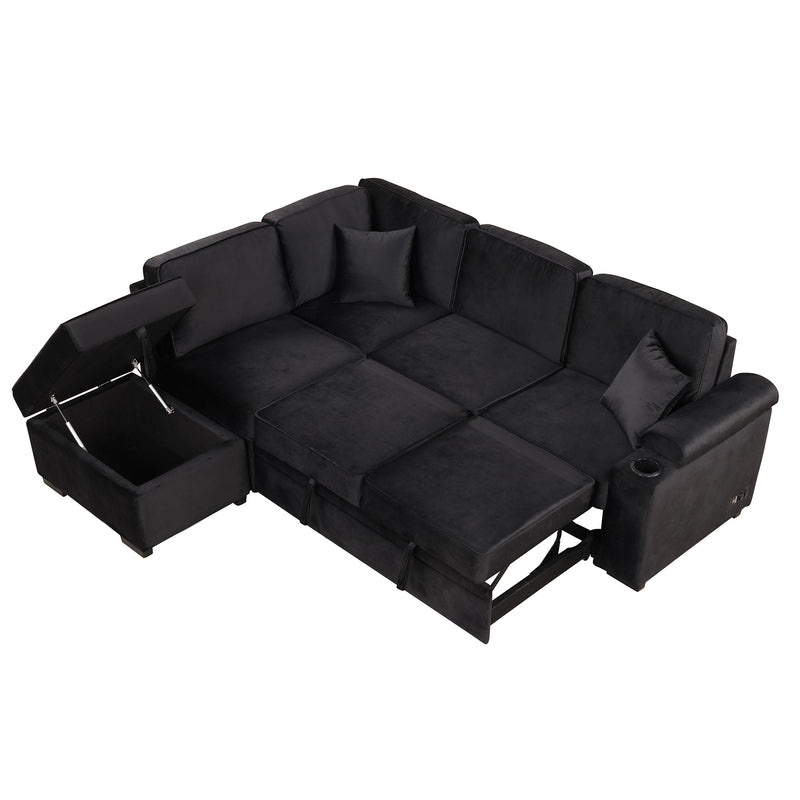 87.4" Sleeper Sofa Bed,2 in 1 Pull Out sofa bed L Shape Couch with Storage Ottoman for Living Room,Bedroom Couch and Small Apartment, Black
