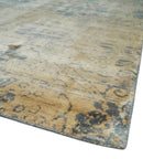 7.6x9x10 Charcoal and Gold Modern Ikat Design Handmade Art Silk Area Rug by The Rug Decor