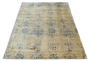 7.6x9x10 Charcoal and Gold Modern Ikat Design Handmade Art Silk Area Rug by The Rug Decor