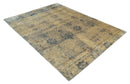 7.6x9x10 Charcoal and Gold Modern Ikat Design Handmade Art Silk Area Rug by The Rug Decor