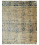7.6x9x10 Charcoal and Gold Modern Ikat Design Handmade Art Silk Area Rug by The Rug Decor