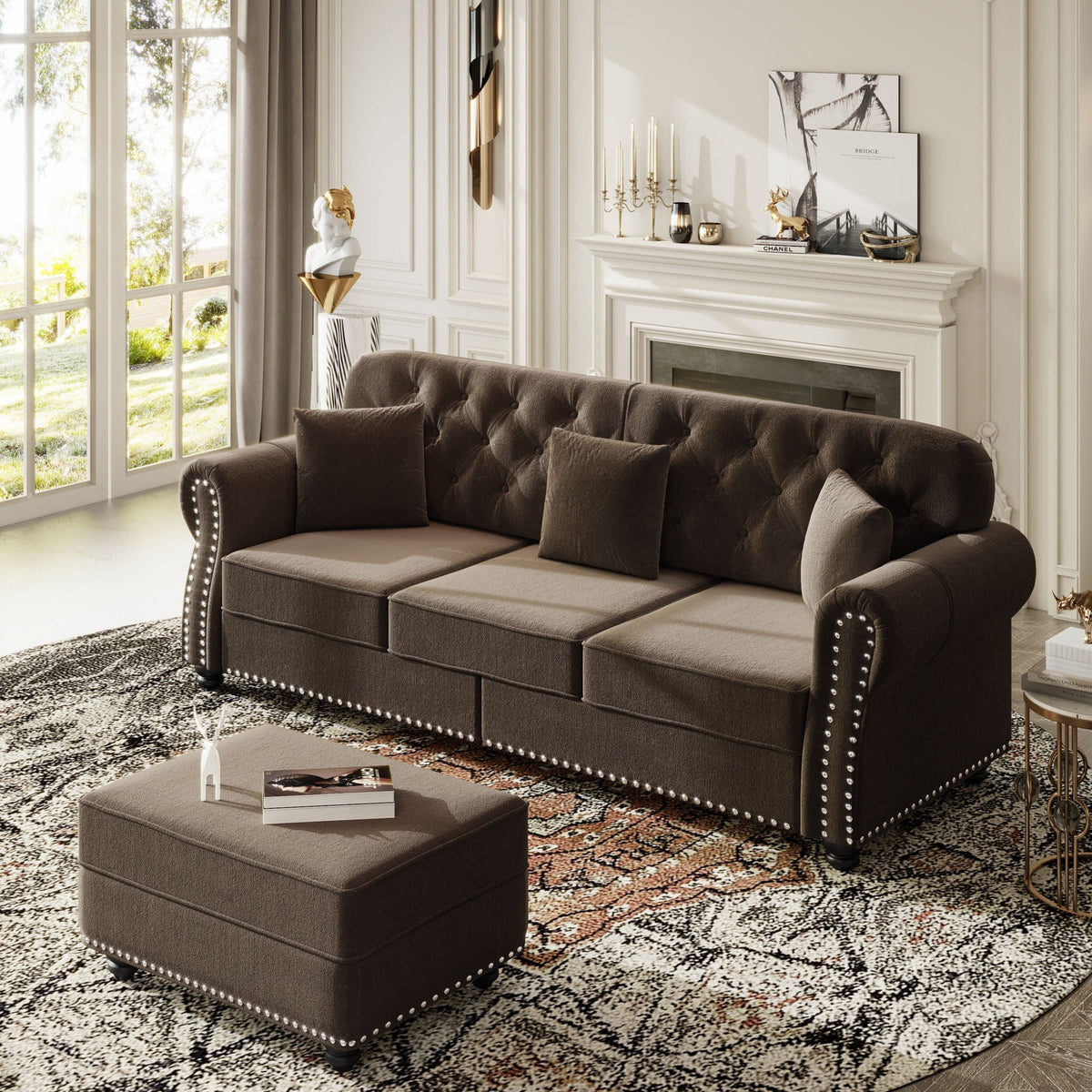 Upholstered 3 Seater Sofa Set With Ottoman, photo 25 of 39