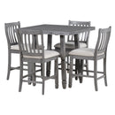 5-Piece Counter Height Dining Table Set in 2 Table Sizes with 4 Folding Leaves and 4 Upholstered Chairs for Dining Room (Gray+Beige Cushion)