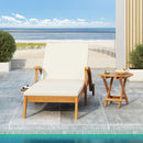 Versatile Chaise Lounge With Wheels Acacia Wood Recliner For Patio - Cream by HouseOfZazla
