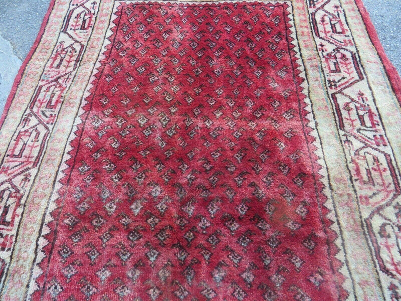 3'7"X 10' Antique Handmade India Oriental Paisley Wool Runner Rug Vegy