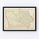 Vintage Map of Iowa 1888