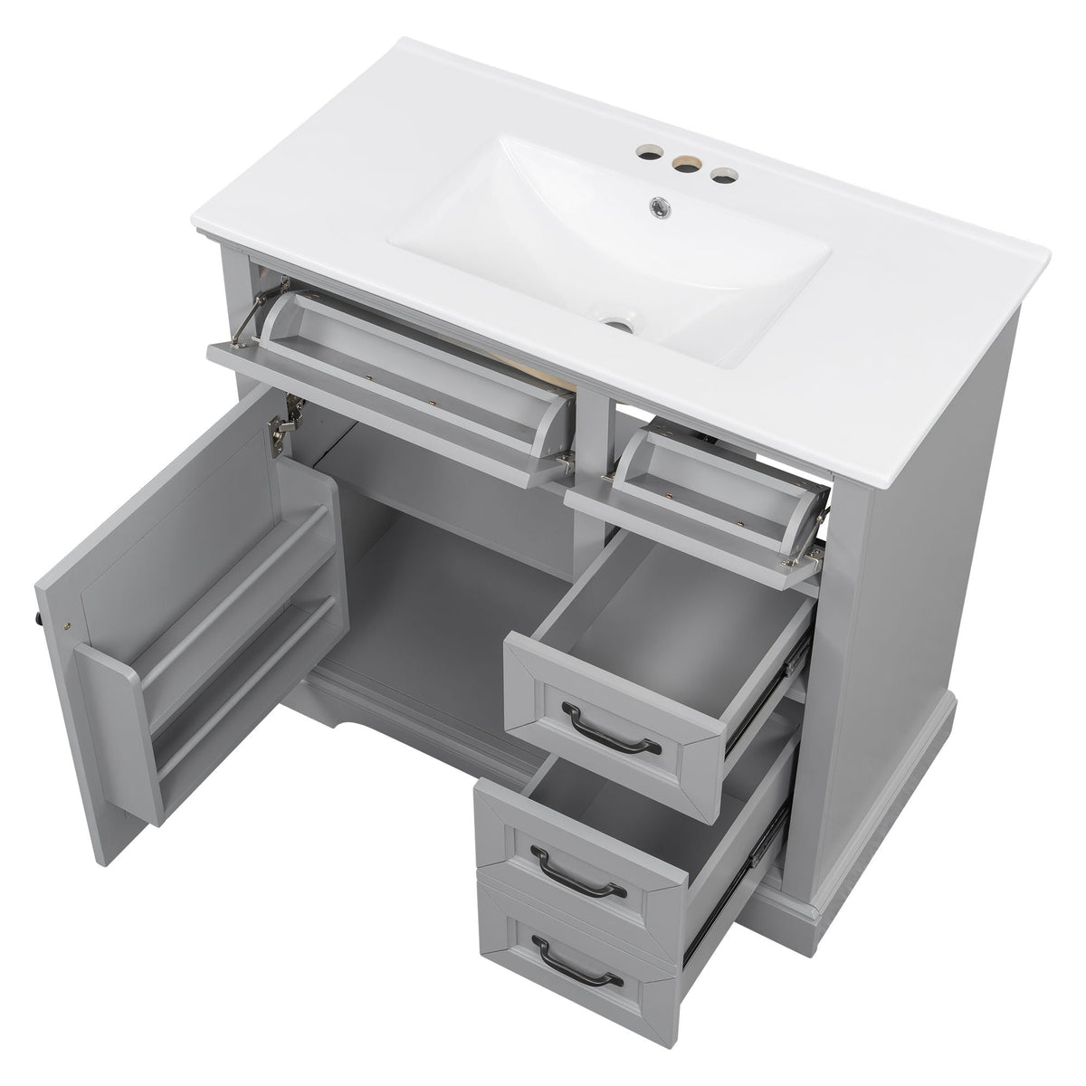 36" Bathroom Vanity With Sink, 2 Tip-Out Drawers, Soft Close Hinges, photo 18 of 40