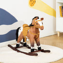 Qaba - Kids Metal Plush Ride-On Rocking Horse Chair Toy With Realistic Sounds - Dark Brown / White by HouseOfZazla