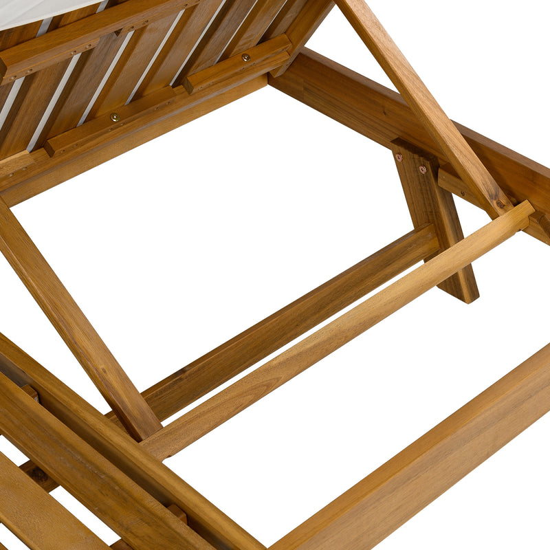 Acacia Wood Lounge Chaise Set with Headrest and Water-Resistant Cushions in Beige