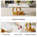 A modern minimalist rectangular dining table suitable for 6-8 people, a set of 6-piece PU leather backrest and gold metal legs modern dining chairs. F-OC