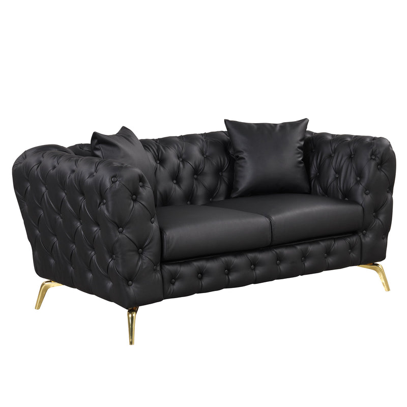 65.5" Modern Sofa Couch PU Upholstered Loveseat Sofa with Sturdy Metal Legs, Button Tufted Back for Living Room, Apartment, Home Office, Black