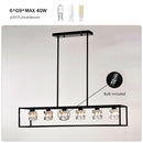 6 Light Farmhouse Chandelier, Modern Industrial Linear Rectangular Crystal Pendant Light Cage Chandelier For Dining Room, Kitchen Island, Bar, Long Table, G9*6 Bulbs Included - Matte Black by HouseOfZazla