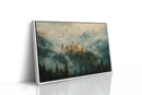Misty Mountain Castle: Ethereal Fantasy Landscape Canvas Wall Art