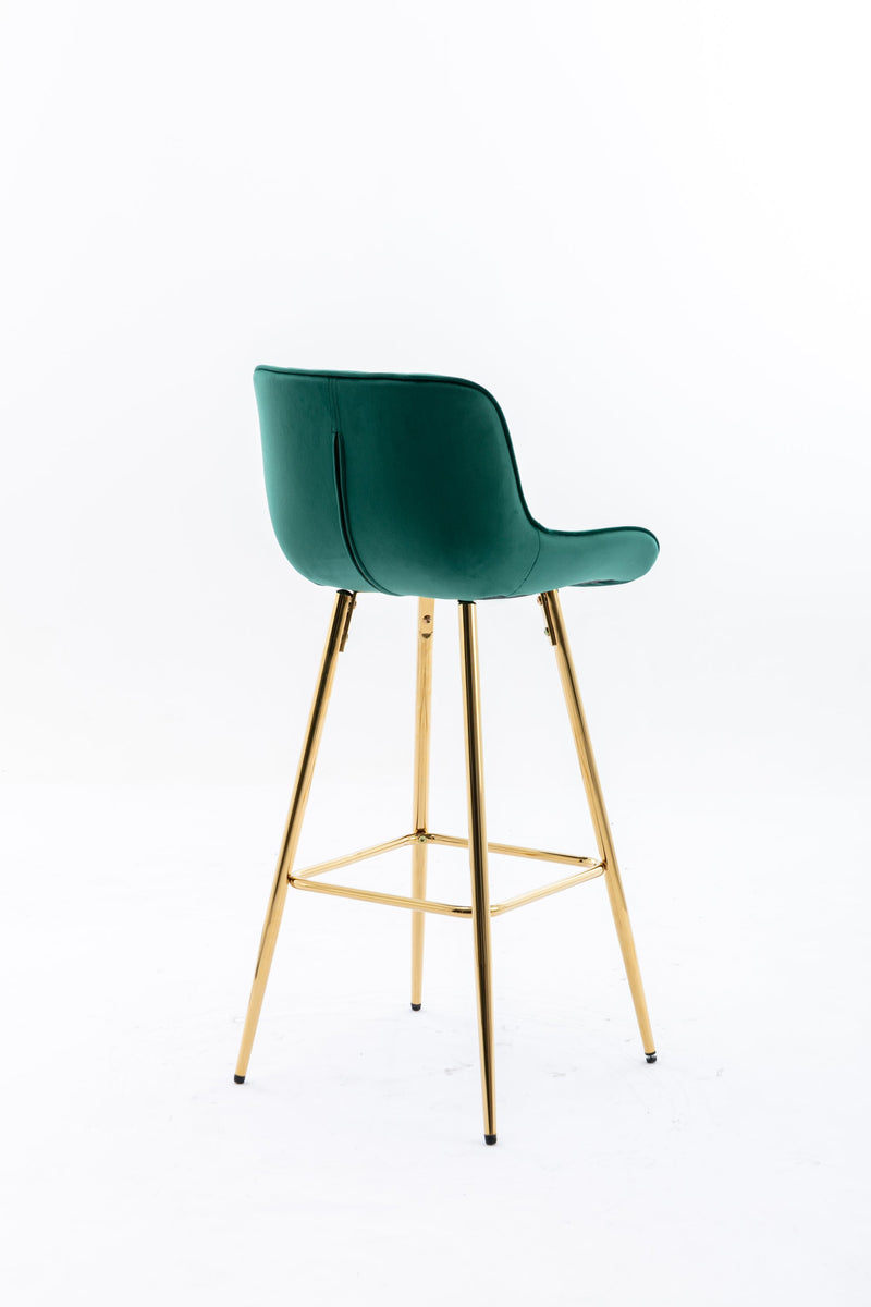 26 Inch Set of 2 Bar Stools, with Chrome Footrest Velvet Fabric Counter Stool Golden Leg Simple Bar Stool, GREEN