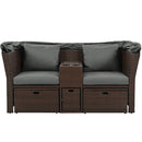 2-Seater Outdoor Patio Daybed Outdoor Double Daybed Outdoor Loveseat Sofa Set with Foldable Awning and Cushions for Garden, Balcony, Poolside, Grey