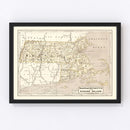 Vintage Map of Massachusetts 1842