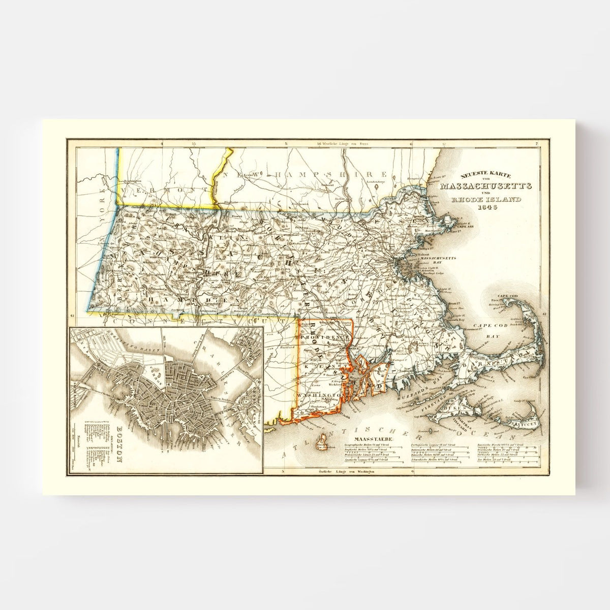 Vintage Map of Massachusetts 1846, photo 4 of 5