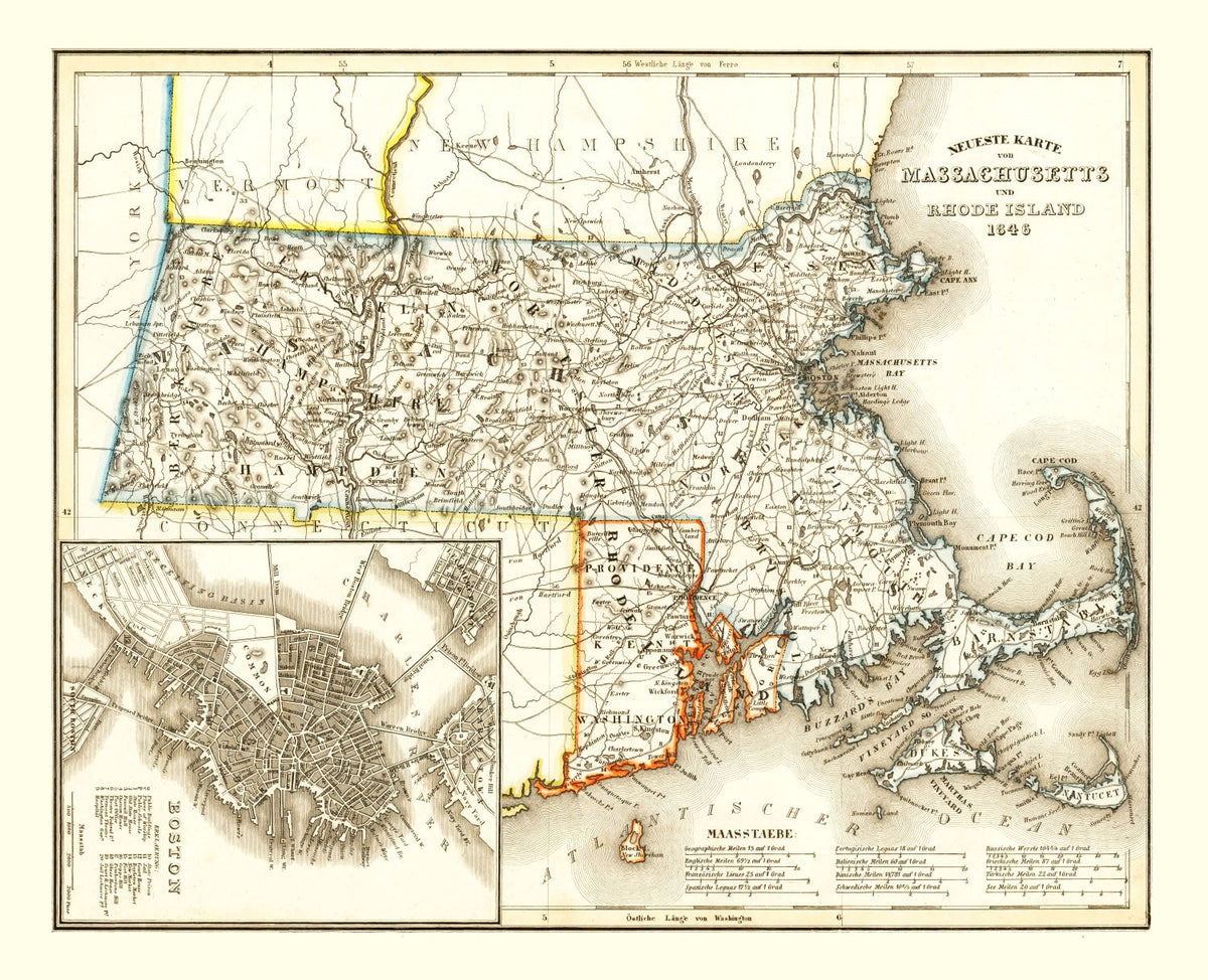 Vintage Map of Massachusetts 1846, photo 5 of 5