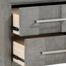 Modern 2 Drawer Nightstand In Gray Finish With Silver Metal Handles, Contemporary Bedside Table With Smooth Glide Drawers