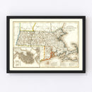 Vintage Map of Massachusetts 1846