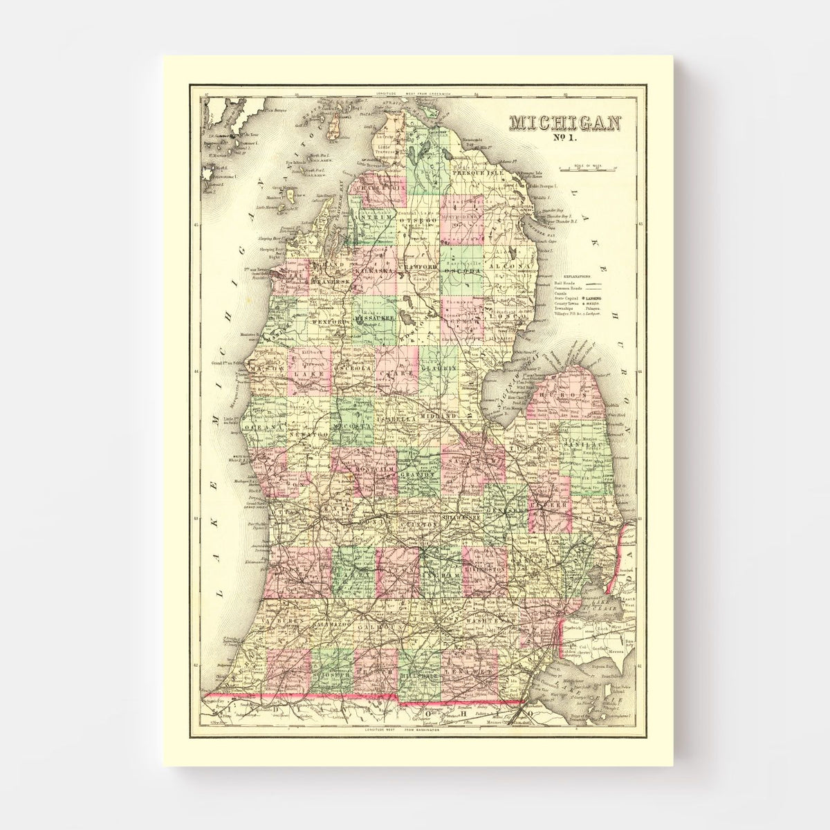 Vintage Map of Michigan 1875, photo 4 of 5