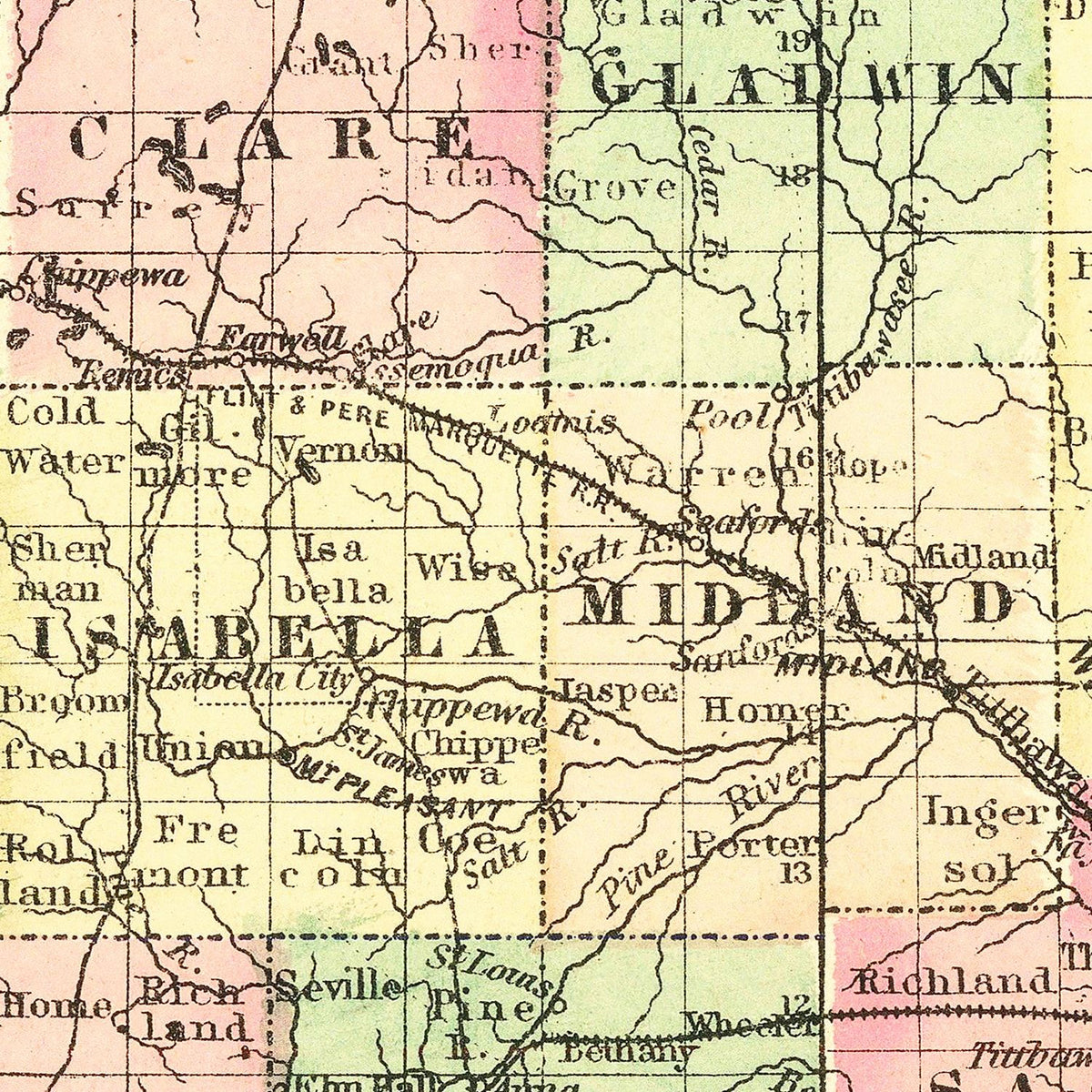 Vintage Map of Michigan 1875, photo 2 of 5