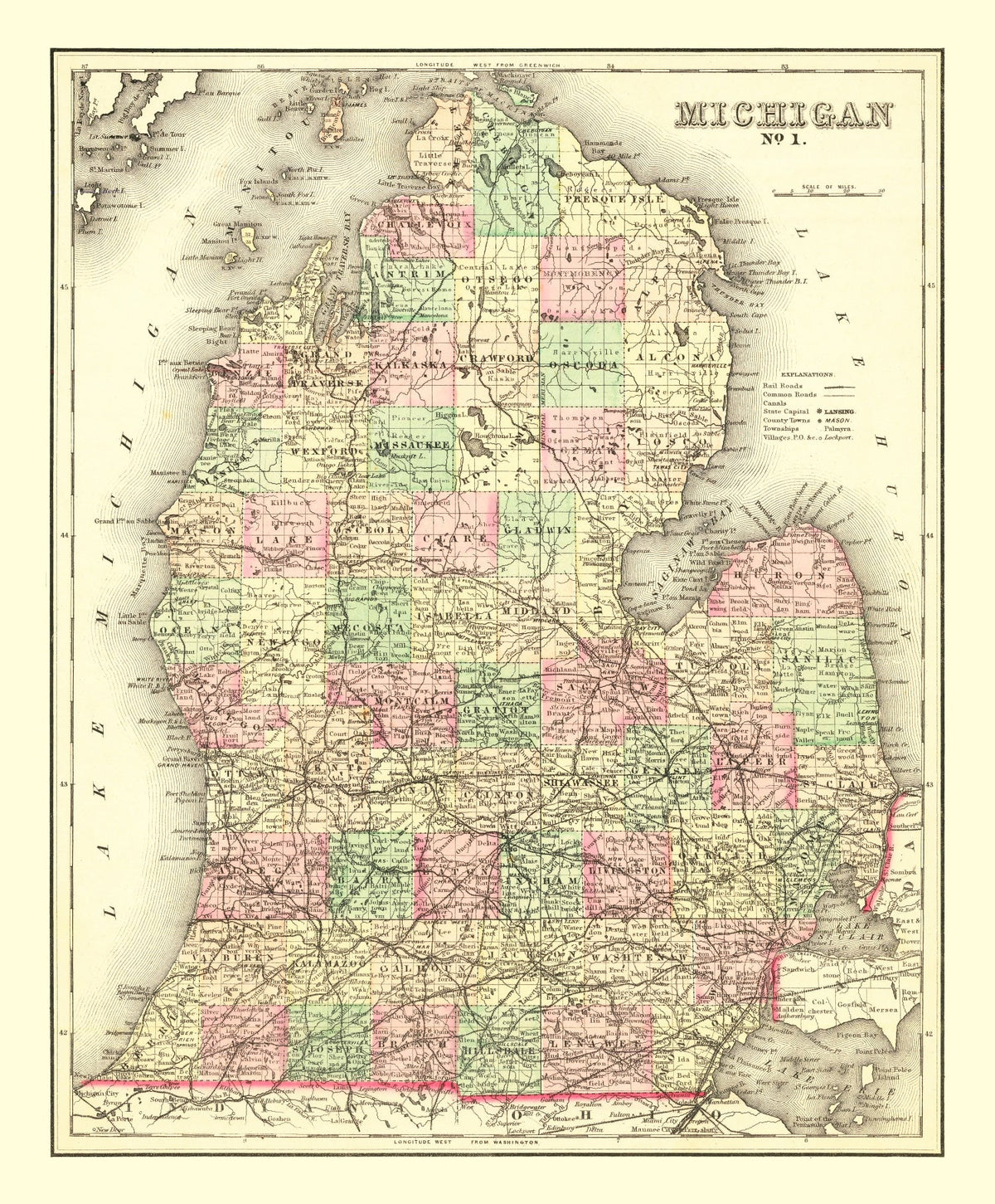 Vintage Map of Michigan 1875, photo 5 of 5