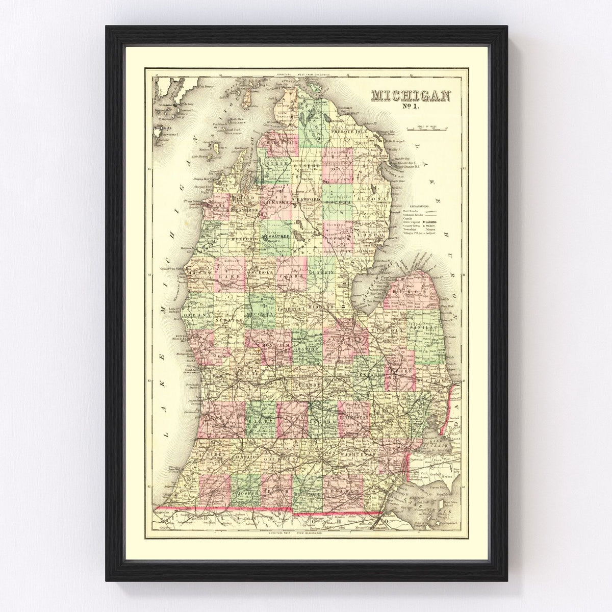 Vintage Map of Michigan 1875