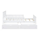 Platform Bed With Guardrails On Both Sides And 2 Storage Drawers