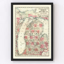 Vintage Map of Michigan 1878