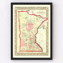 Vintage Map of Minnesota 1862