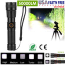 Tactical LED Flashlight Zoomable Rechargeable Search Light Torch 50000LM w/ 5Modes SOS Night Light For Night Walking Adventures