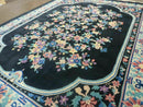 8' x 10' Vintage Handmade Art Deco Plush Chinese Wool Rug center Flower Black