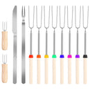 Stainless Steel Roasting Sticks Set 31.9in Extendable Telescoping Marshmallow Hot Dog Fork Skewers Set w/ Corn Needles Fork Knife For BBQ Fire Pit Cam
