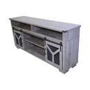 65.3" TV Stand with LED Light Strips and Iron Mesh Barn Door