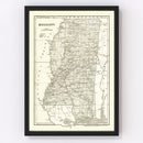 Vintage Map of Mississippi 1842