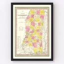Vintage Map of Mississippi 1846