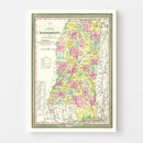 Vintage Map of Mississippi 1854