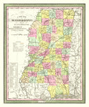 Vintage Map of Mississippi 1854
