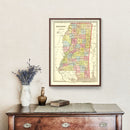 Vintage Map of Mississippi 1856