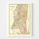 Vintage Map of Mississippi 1856