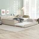 Queen Size Upholstered Platform Bed With USB And Twin Trundle - Beige by HouseOfZazla