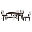 6-Piece Kitchen Dining Table Set, 62.7" Rectangular Table and 4 High-Back Tufted Chairs & 1 Bench for Dining Room and Kitchen (Espresso)