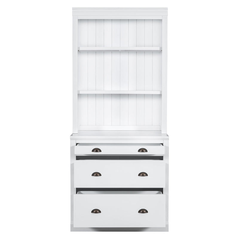 83.4"Tall Bookshelf Suite,Modern Bookcase Suite with LED Lighting, Drawers and Open Shelves,2-Piece Set Storage Bookshelf for Living Room,Home Office,White