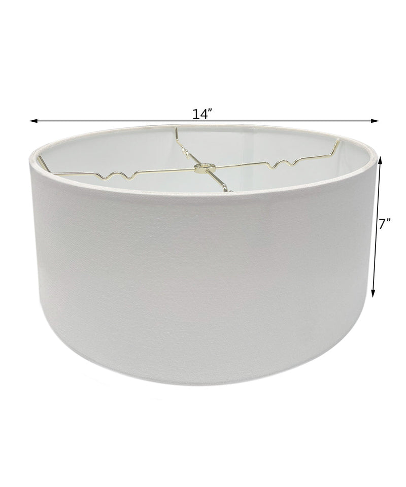 Hardback Shallow Drum Lampshade White Linen Fabric, 14x14x7