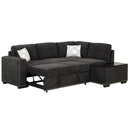 83.8" Reversible Sectional Pull-Out Sofa Bed L-Shaped Corner Sofa Couch with Storage Chaise, USB Ports, Power Sockets, Cup Holder for Living Room, Bedroom, Study, Black