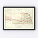 Vintage Map of Nebraska 1876