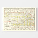 Vintage Railroad Map of Nebraska 1888