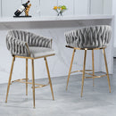 26" Counter height bar stools Set of 2,velvet kitchen island counter bar stool with hand- wave back,golden chromed base and foot rest(GREY)