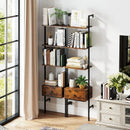 5-Tier Ladder Bookcase with Drawer and Metal Frame for Study Home Office-Rustic Brown by LJGDeals